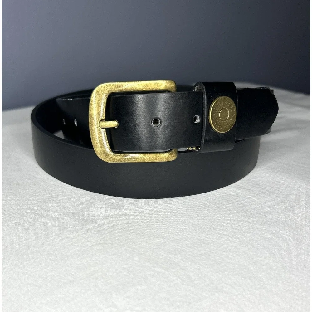 Genuine Leather Belt Mens 42 Black Western Brass Buckle Firenze Rustic Jeans